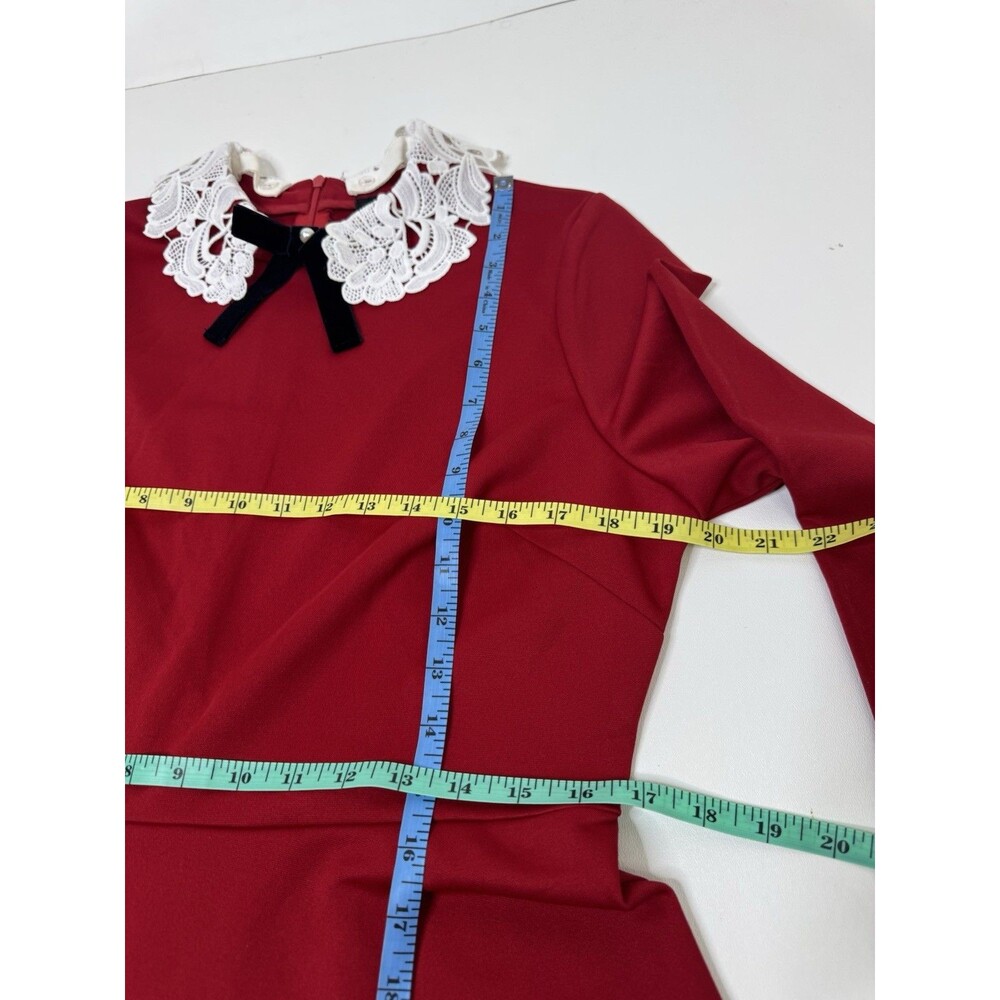 Hell Bunny Ricci Dress Deep Red Lace Collar Pin Up Rockabilly Red Large Goth Bow - Picture 9 of 16